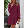 imagePRETTYGARDEN Womens Spring 2025 Long Puff Sleeve Mini Dress Hollow Out Lace V Neck A Line Ruffle Casual Party DressesWine Red