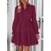 imagePRETTYGARDEN Womens Spring 2025 Long Puff Sleeve Mini Dress Hollow Out Lace V Neck A Line Ruffle Casual Party DressesWine Red