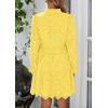imagePRETTYGARDEN Womens Spring 2025 Long Puff Sleeve Mini Dress Hollow Out Lace V Neck A Line Ruffle Casual Party DressesYellow