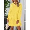 imagePRETTYGARDEN Womens Spring 2025 Long Puff Sleeve Mini Dress Hollow Out Lace V Neck A Line Ruffle Casual Party DressesYellow