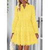 imagePRETTYGARDEN Womens Spring 2025 Long Puff Sleeve Mini Dress Hollow Out Lace V Neck A Line Ruffle Casual Party DressesYellow