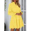 imagePRETTYGARDEN Womens Spring 2025 Long Puff Sleeve Mini Dress Hollow Out Lace V Neck A Line Ruffle Casual Party DressesYellow