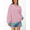 imagePRETTYGARDEN Womens Striped Oversized Sweatshirt Color Block Crew Neck Long Sleeve Casual Loose Pullover Top Y2K ClothesPink White
