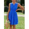 imagePRETTYGARDEN Womens Summer Dresses 2025 Sleeveless V Neck Eyelet Hollow Out Swing A Line Beach Vacation Sun DressBlue