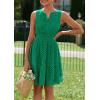 imagePRETTYGARDEN Womens Summer Dresses 2025 Sleeveless V Neck Eyelet Hollow Out Swing A Line Beach Vacation Sun DressDark Green