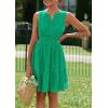 imagePRETTYGARDEN Womens Summer Dresses 2025 Sleeveless V Neck Eyelet Hollow Out Swing A Line Beach Vacation Sun DressGreen