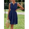 imagePRETTYGARDEN Womens Summer Dresses 2025 Sleeveless V Neck Eyelet Hollow Out Swing A Line Beach Vacation Sun DressNavy