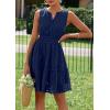 imagePRETTYGARDEN Womens Summer Dresses 2025 Sleeveless V Neck Eyelet Hollow Out Swing A Line Beach Vacation Sun DressNavy