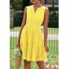 imagePRETTYGARDEN Womens Summer Dresses 2025 Sleeveless V Neck Eyelet Hollow Out Swing A Line Beach Vacation Sun DressYellow