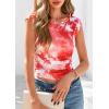 imagePRETTYGARDEN Womens Summer Floral Mesh Tank Tops 2025 Trendy Casual Cap Sleeve Slim Fitted Blouse Shirt Going Out OutfitsLight Orange