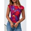 imagePRETTYGARDEN Womens Summer Floral Mesh Tank Tops 2025 Trendy Casual Cap Sleeve Slim Fitted Blouse Shirt Going Out OutfitsPurple Red