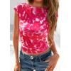 imagePRETTYGARDEN Womens Summer Floral Mesh Tank Tops 2025 Trendy Casual Cap Sleeve Slim Fitted Blouse Shirt Going Out OutfitsRose Red