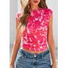 imagePRETTYGARDEN Womens Summer Floral Mesh Tank Tops 2025 Trendy Casual Cap Sleeve Slim Fitted Blouse Shirt Going Out OutfitsRose Red