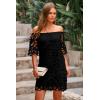 imagePRETTYGARDEN Womens Summer Off Shoulder Dresses Floral Lace Flare Short Sleeve Spring Vintage Elegant Mini DressBlack