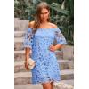 imagePRETTYGARDEN Womens Summer Off Shoulder Dresses Floral Lace Flare Short Sleeve Spring Vintage Elegant Mini DressBlue