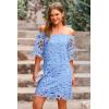 imagePRETTYGARDEN Womens Summer Off Shoulder Dresses Floral Lace Flare Short Sleeve Spring Vintage Elegant Mini DressBlue