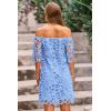 imagePRETTYGARDEN Womens Summer Off Shoulder Dresses Floral Lace Flare Short Sleeve Spring Vintage Elegant Mini DressBlue