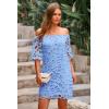 imagePRETTYGARDEN Womens Summer Off Shoulder Dresses Floral Lace Flare Short Sleeve Spring Vintage Elegant Mini DressBlue