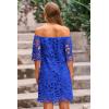 imagePRETTYGARDEN Womens Summer Off Shoulder Dresses Floral Lace Flare Short Sleeve Spring Vintage Elegant Mini DressDark Blue