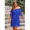 imagePRETTYGARDEN Womens Summer Off Shoulder Dresses Floral Lace Flare Short Sleeve Spring Vintage Elegant Mini DressDark Blue