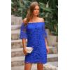 imagePRETTYGARDEN Womens Summer Off Shoulder Dresses Floral Lace Flare Short Sleeve Spring Vintage Elegant Mini DressDark Blue