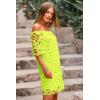 imagePRETTYGARDEN Womens Summer Off Shoulder Dresses Floral Lace Flare Short Sleeve Spring Vintage Elegant Mini DressFluorescent Green