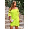 imagePRETTYGARDEN Womens Summer Off Shoulder Dresses Floral Lace Flare Short Sleeve Spring Vintage Elegant Mini DressFluorescent Green