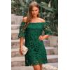 imagePRETTYGARDEN Womens Summer Off Shoulder Dresses Floral Lace Flare Short Sleeve Spring Vintage Elegant Mini DressGreen