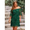 imagePRETTYGARDEN Womens Summer Off Shoulder Dresses Floral Lace Flare Short Sleeve Spring Vintage Elegant Mini DressGreen