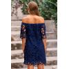 imagePRETTYGARDEN Womens Summer Off Shoulder Dresses Floral Lace Flare Short Sleeve Spring Vintage Elegant Mini DressNavy