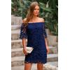 imagePRETTYGARDEN Womens Summer Off Shoulder Dresses Floral Lace Flare Short Sleeve Spring Vintage Elegant Mini DressNavy