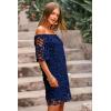 imagePRETTYGARDEN Womens Summer Off Shoulder Dresses Floral Lace Flare Short Sleeve Spring Vintage Elegant Mini DressNavy