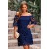 imagePRETTYGARDEN Womens Summer Off Shoulder Dresses Floral Lace Flare Short Sleeve Spring Vintage Elegant Mini DressNavy
