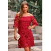 imagePRETTYGARDEN Womens Summer Off Shoulder Dresses Floral Lace Flare Short Sleeve Spring Vintage Elegant Mini DressRed