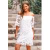 imagePRETTYGARDEN Womens Summer Off Shoulder Dresses Floral Lace Flare Short Sleeve Spring Vintage Elegant Mini DressWhite