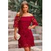 imagePRETTYGARDEN Womens Summer Off Shoulder Dresses Floral Lace Flare Short Sleeve Spring Vintage Elegant Mini DressWine Red