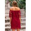 imagePRETTYGARDEN Womens Summer Off Shoulder Dresses Floral Lace Flare Short Sleeve Spring Vintage Elegant Mini DressWine Red