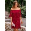 imagePRETTYGARDEN Womens Summer Off Shoulder Dresses Floral Lace Flare Short Sleeve Spring Vintage Elegant Mini DressWine Red