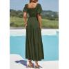 imagePRETTYGARDEN Womens Summer Puff Short Sleeve Maxi Dress Square Neck Smocked Tiered Ruffle A Line Long Flowy Beach DressesArmy Green