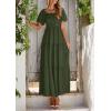 imagePRETTYGARDEN Womens Summer Puff Short Sleeve Maxi Dress Square Neck Smocked Tiered Ruffle A Line Long Flowy Beach DressesArmy Green