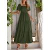 imagePRETTYGARDEN Womens Summer Puff Short Sleeve Maxi Dress Square Neck Smocked Tiered Ruffle A Line Long Flowy Beach DressesArmy Green