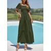 imagePRETTYGARDEN Womens Summer Puff Short Sleeve Maxi Dress Square Neck Smocked Tiered Ruffle A Line Long Flowy Beach DressesArmy Green