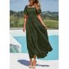 imagePRETTYGARDEN Womens Summer Puff Short Sleeve Maxi Dress Square Neck Smocked Tiered Ruffle A Line Long Flowy Beach DressesArmy Green