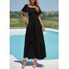 imagePRETTYGARDEN Womens Summer Puff Short Sleeve Maxi Dress Square Neck Smocked Tiered Ruffle A Line Long Flowy Beach DressesBlack