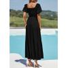 imagePRETTYGARDEN Womens Summer Puff Short Sleeve Maxi Dress Square Neck Smocked Tiered Ruffle A Line Long Flowy Beach DressesBlack