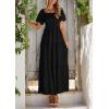 imagePRETTYGARDEN Womens Summer Puff Short Sleeve Maxi Dress Square Neck Smocked Tiered Ruffle A Line Long Flowy Beach DressesBlack