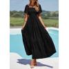 imagePRETTYGARDEN Womens Summer Puff Short Sleeve Maxi Dress Square Neck Smocked Tiered Ruffle A Line Long Flowy Beach DressesBlack