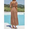 imagePRETTYGARDEN Womens Summer Puff Short Sleeve Maxi Dress Square Neck Smocked Tiered Ruffle A Line Long Flowy Beach DressesKhaki