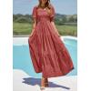 imagePRETTYGARDEN Womens Summer Puff Short Sleeve Maxi Dress Square Neck Smocked Tiered Ruffle A Line Long Flowy Beach DressesPink