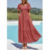 imagePRETTYGARDEN Womens Summer Puff Short Sleeve Maxi Dress Square Neck Smocked Tiered Ruffle A Line Long Flowy Beach DressesPink